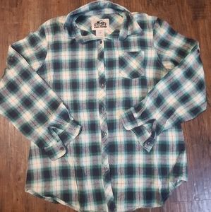 Old Mill women's XL Flannel Button up  green and white